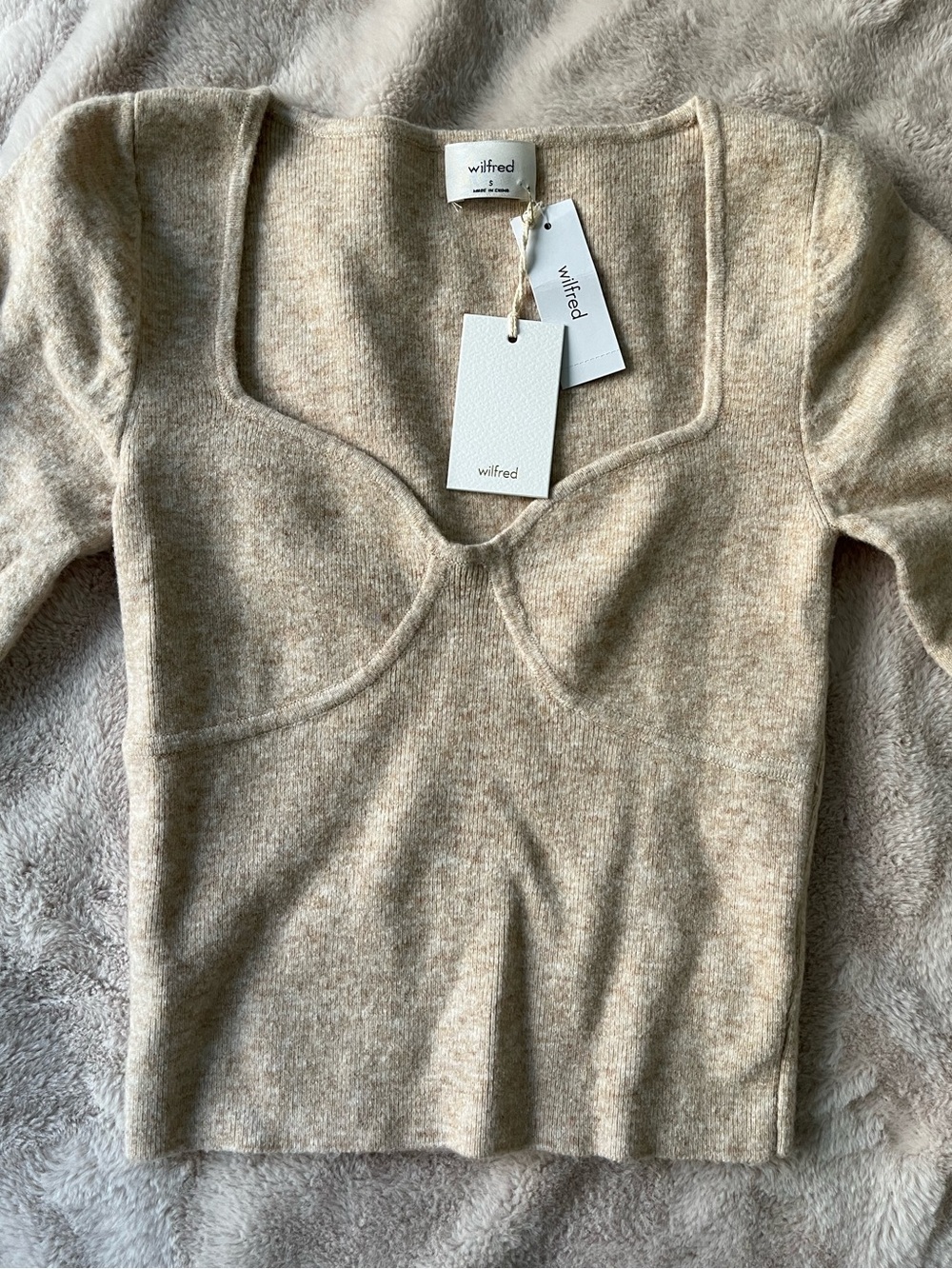NWT Aritzia Wilfred Greer Sweater Heather Light Oatmeal Size S - Picture 9 of 9